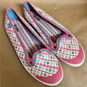 Keds Pink and Blue I Love You Glitter Slip On Canvas Sneaker. Size 10